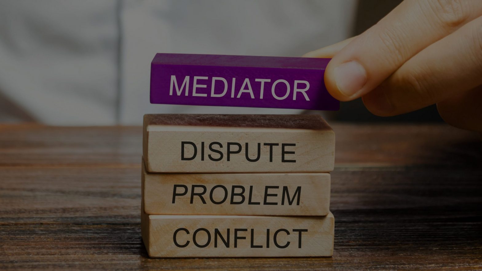 Conflict, problem, dispute and mediator blocks